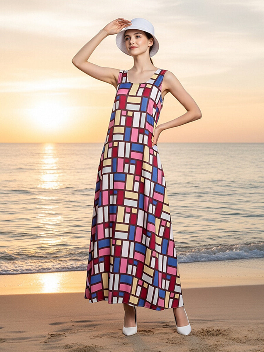 Colorful Geometric Print Maxi Dress