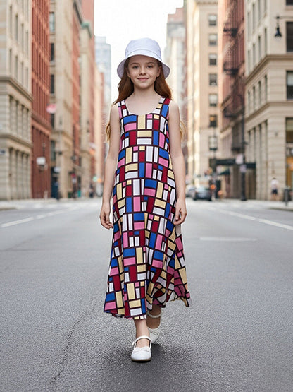 Colorful Geometric Print Maxi Dress