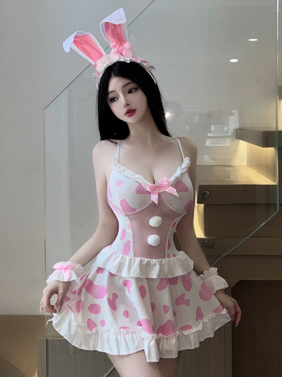 Cow Print Bunny Girl Lingerie Set