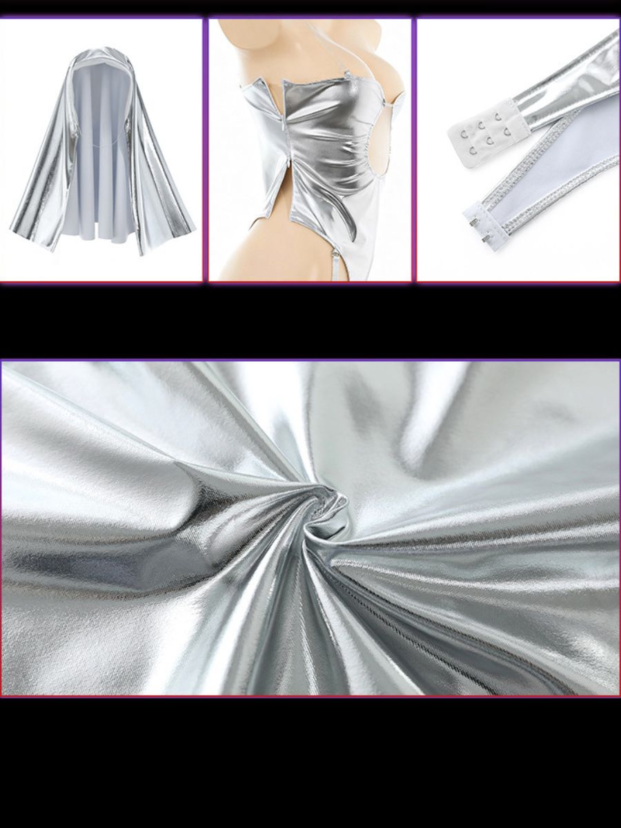 Cyber Nun Metallic Silver Bodysuit