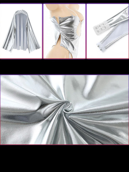Cyber Nun Metallic Silver Bodysuit