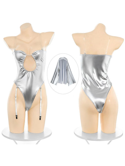 Cyber Nun Metallic Silver Bodysuit