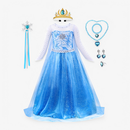 Elegant Princess Outfit for Girls – Includes Tiara, Gloves, and Magic Wand