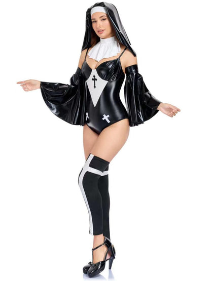 Faux Leather Nun Bodysuit Costume