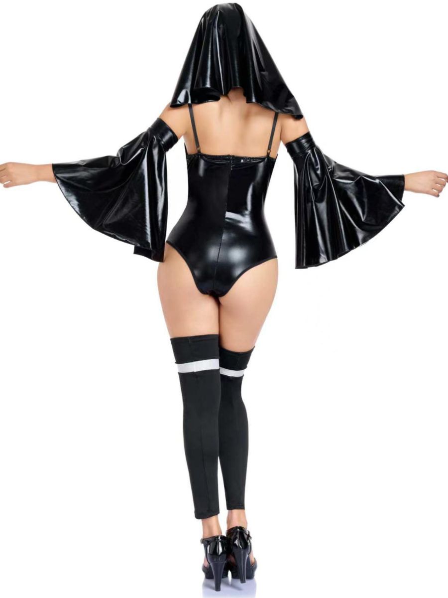 Faux Leather Nun Bodysuit Costume
