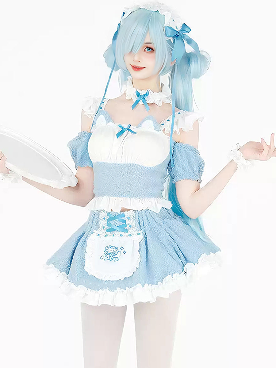 Fleece Light Blue Cat Maid Outfit