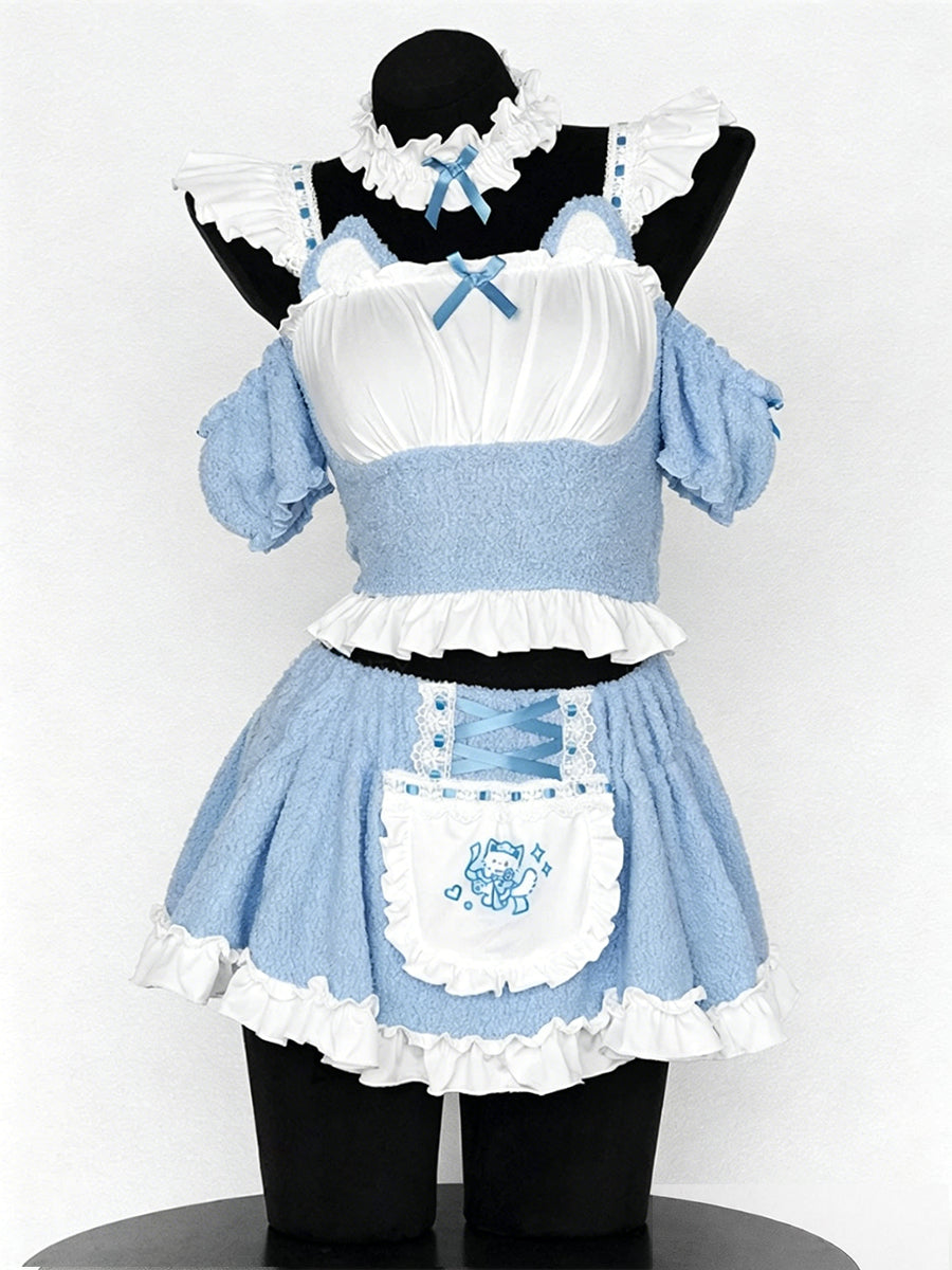 Fleece Light Blue Cat Maid Outfit