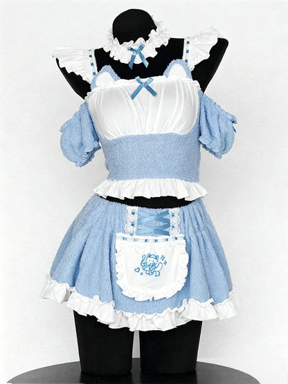 Fleece Light Blue Cat Maid Outfit