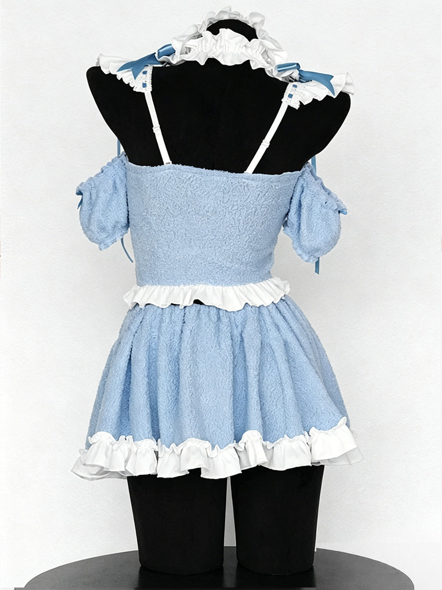 Fleece Light Blue Cat Maid Outfit