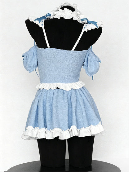 Fleece Light Blue Cat Maid Outfit