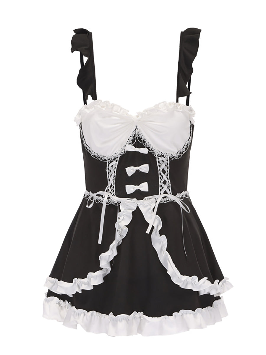Black and White Ruffled Apron Dress