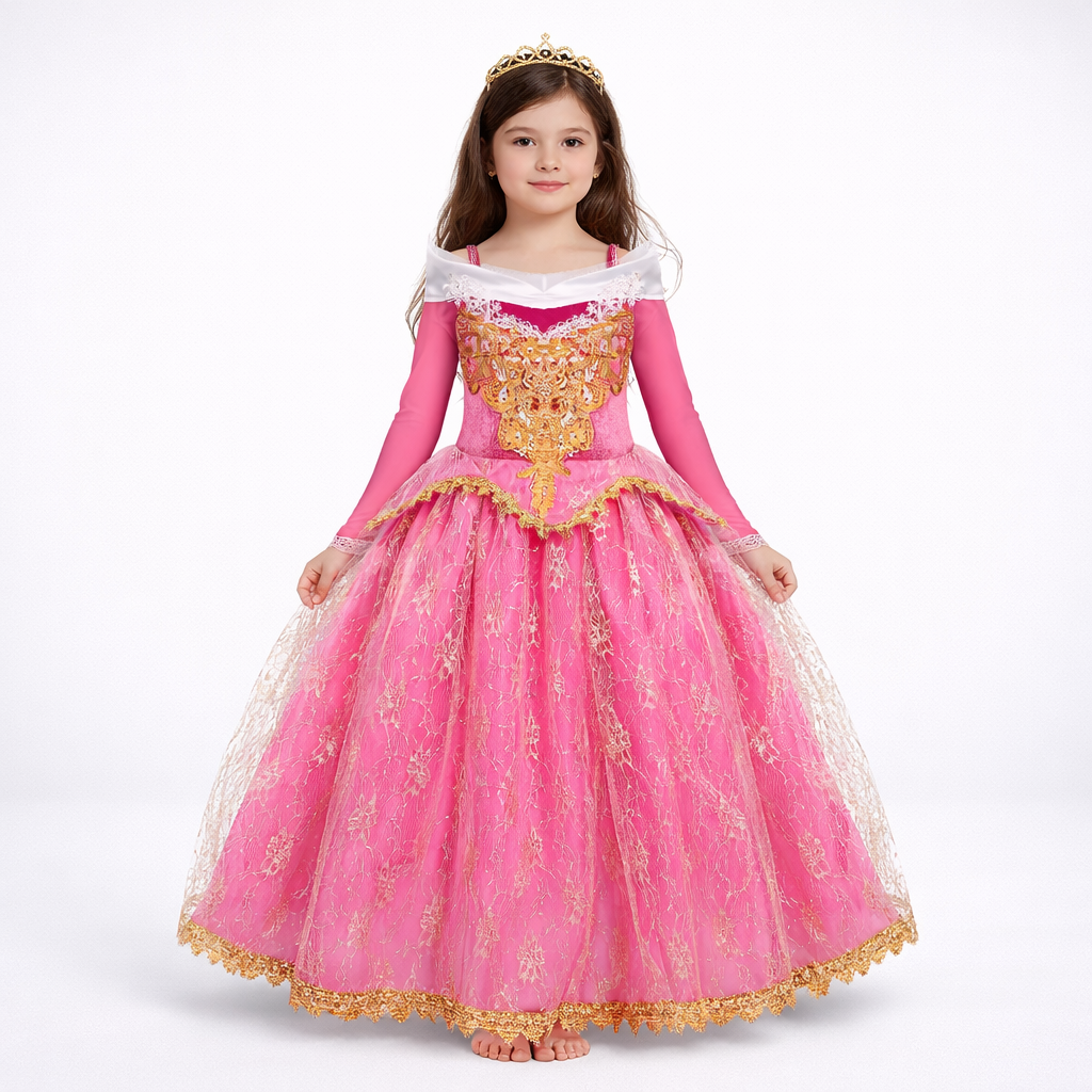 Enchanting Princess Dress for Girls – Includes Long Sleeves and Golden Accents