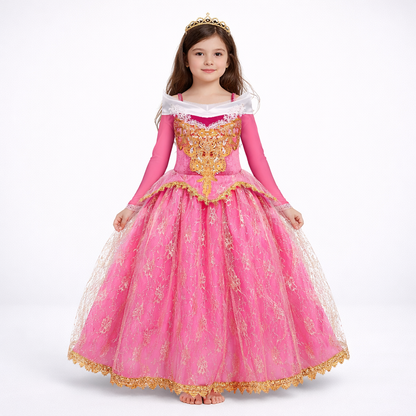 Enchanting Princess Dress for Girls – Includes Long Sleeves and Golden Accents