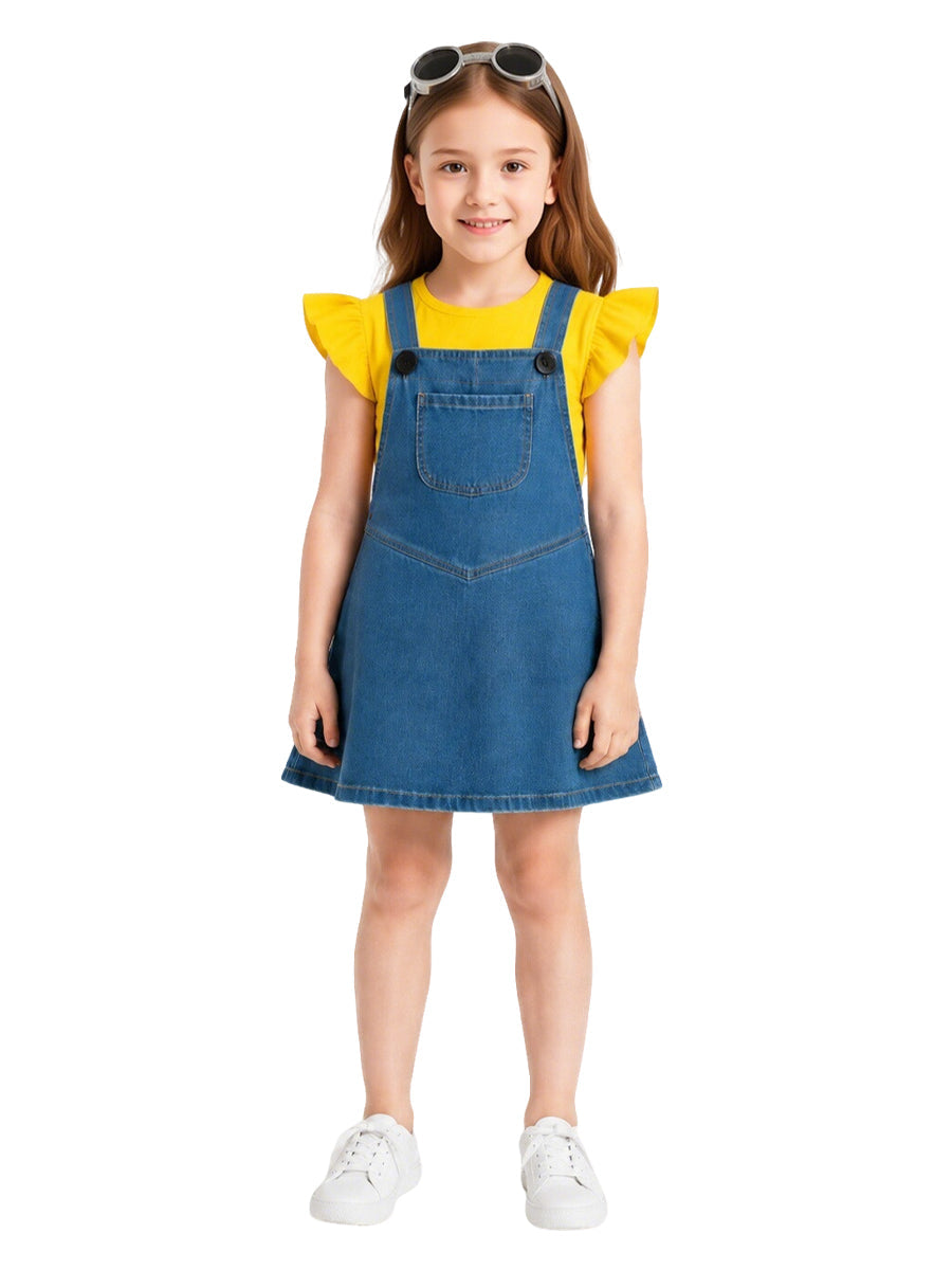 Girls Minions Costume Minions & Monsters Overall Dress and Flutter Sleeve T-Shirt 