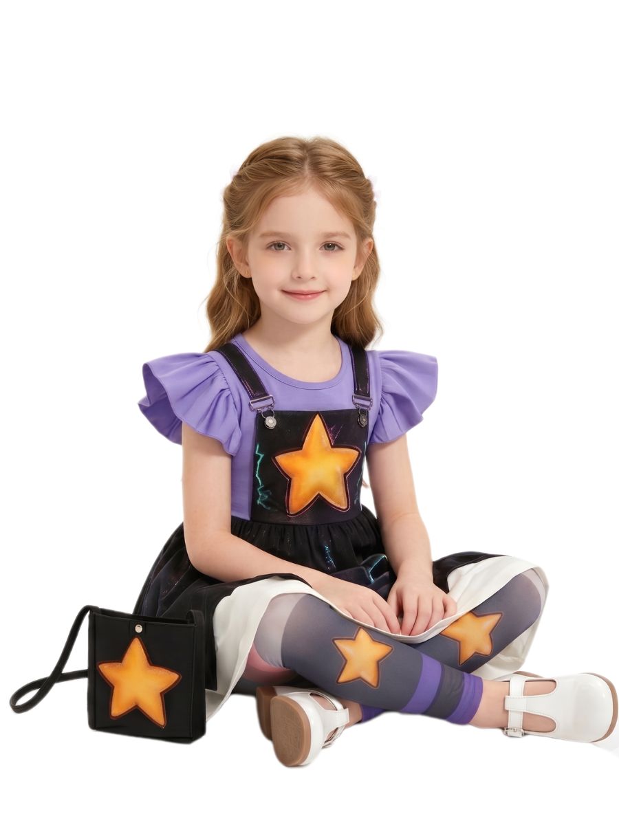 Girls Star Cosplay Dress & Leggings Set