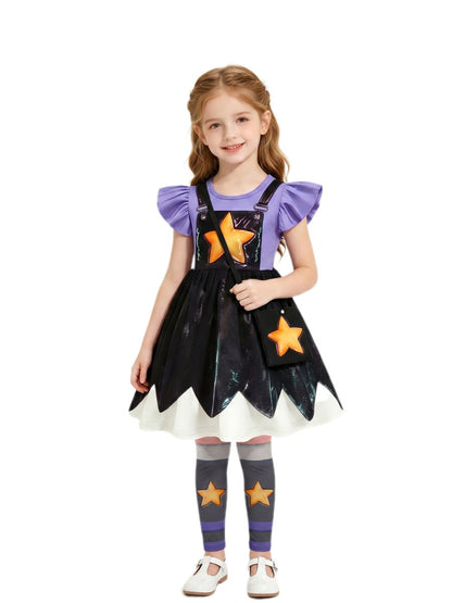 Kids Poppy Playtime Lily Lovebraids Costume Girls Star Cosplay Dress and Leggings Set with Crossbody Bag 