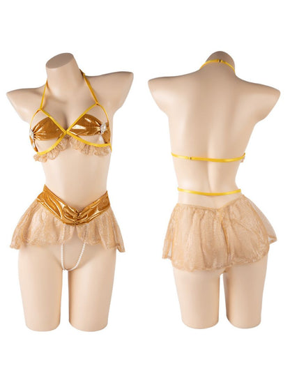 Gold Metallic Bra and Mini Skirt