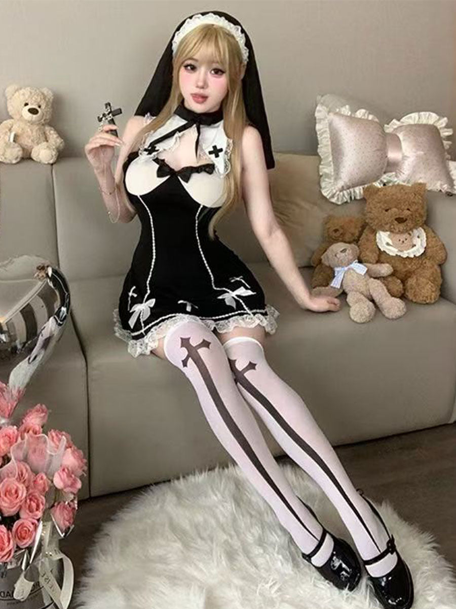 Flirty Nun Cross Cutout Dress
