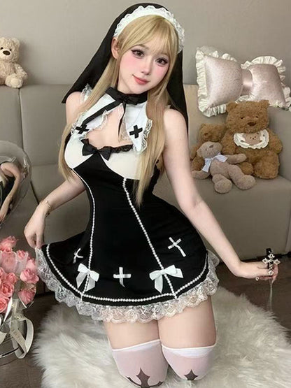 Flirty Nun Cross Cutout Dress