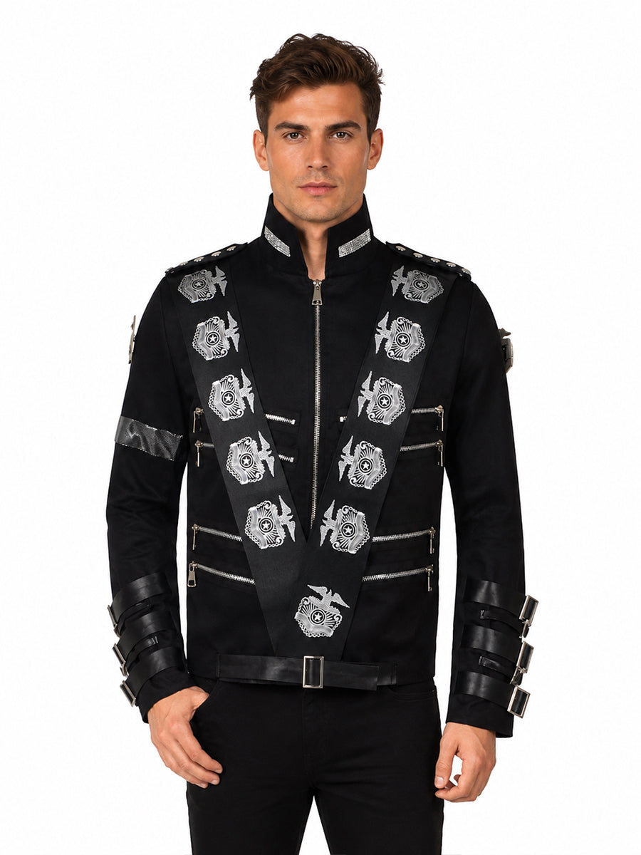 Michael Jackson Bad Jacket MJ Gothic Rock Military Jacket 80s Pop King Performance Costume