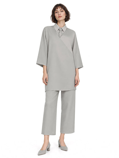 Klara and the Sun Costume Gray Robot Girl V-Neck Tunic Top with Straight Leg Pants and Skirt