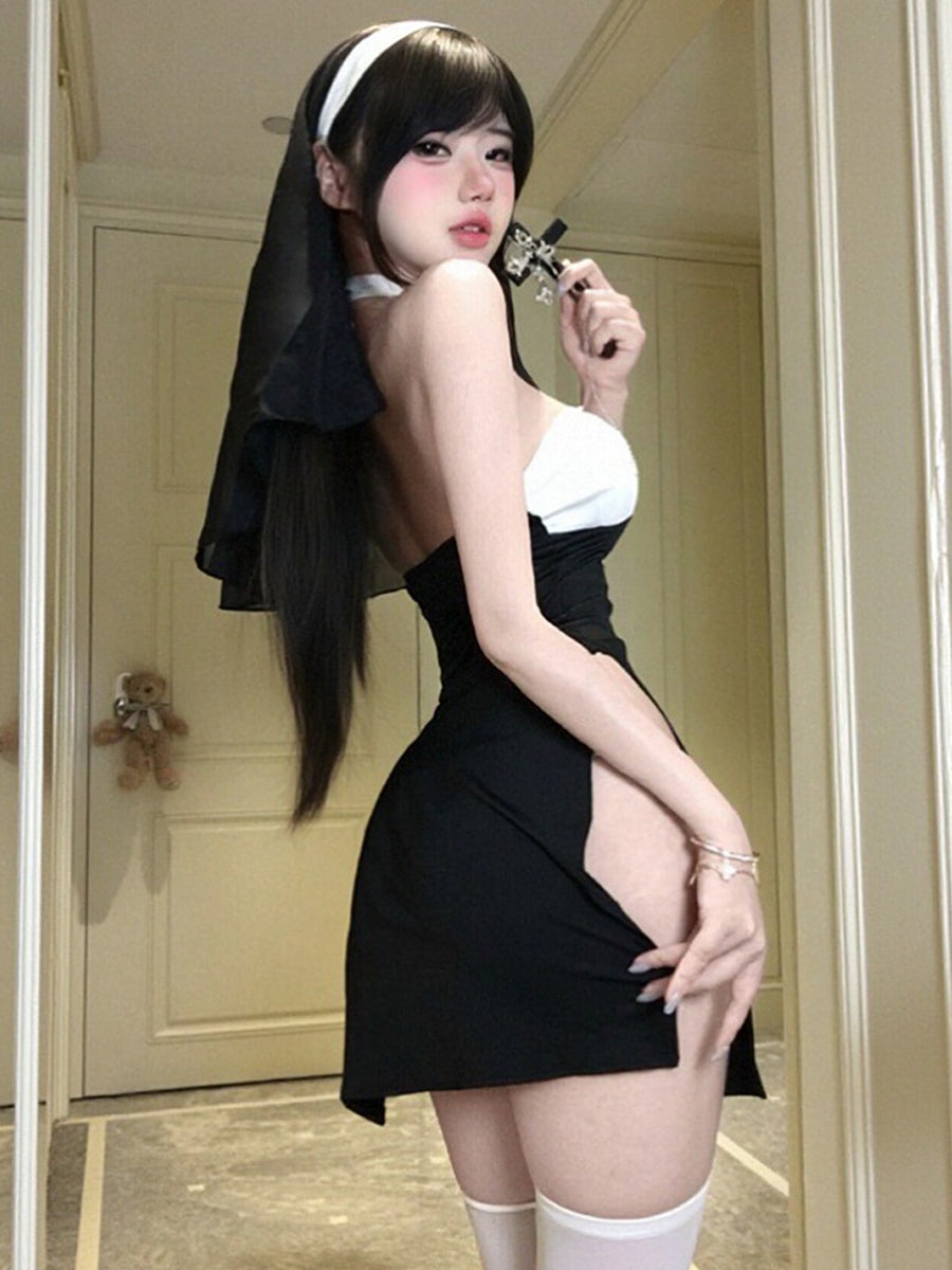 Halter Slit Nun Costume Dress