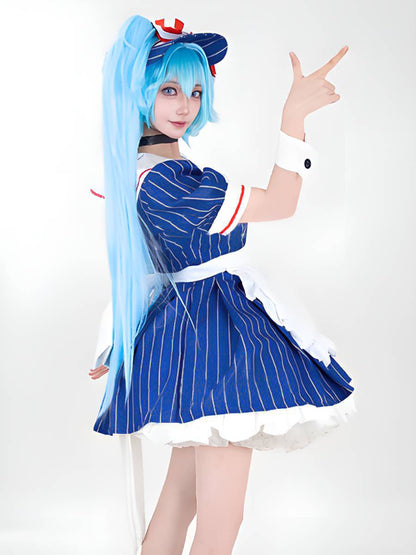 Blue Striped Maid Dress with Apron