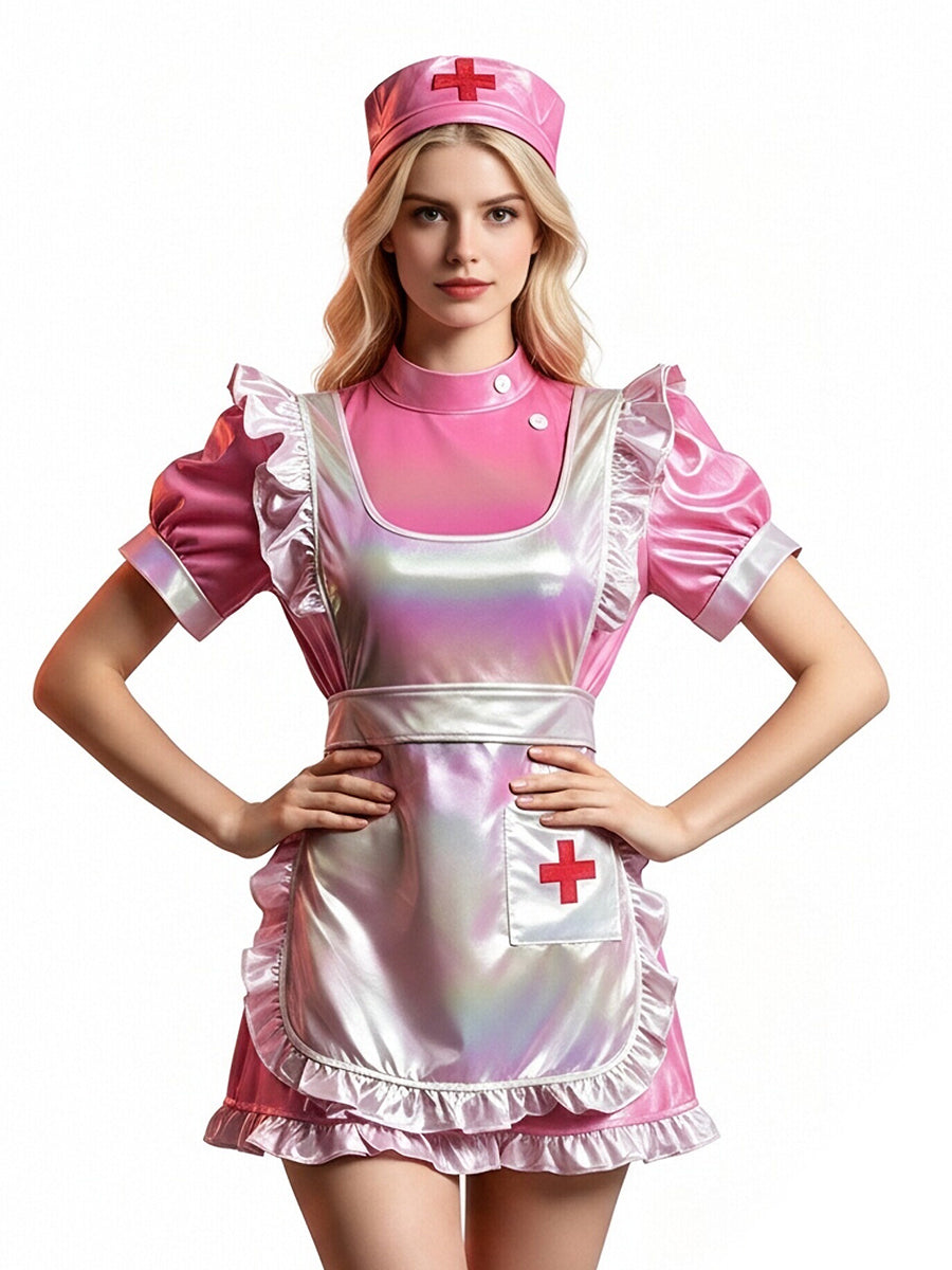 Holographic Pink Nurse Cosplay Costume
