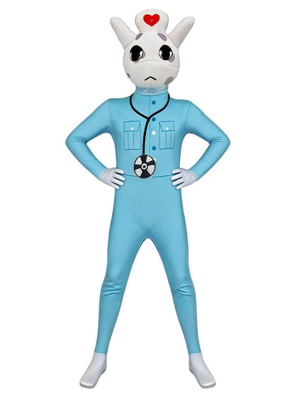 Animal Hospital Head Nurse Costume Gray Cat Nurse Full Body Jumpsuit for Kids and Adults