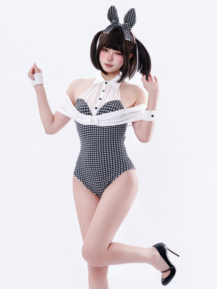Houndstooth Bunny Girl Cosplay Bodysuit