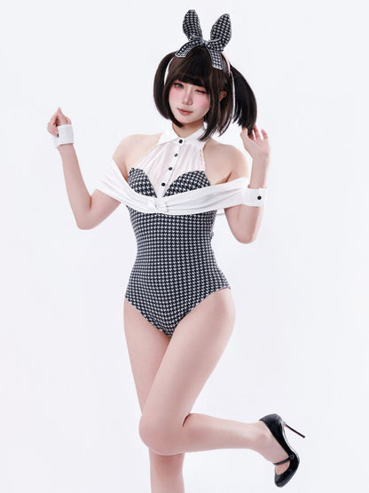 Houndstooth Bunny Girl Cosplay Bodysuit