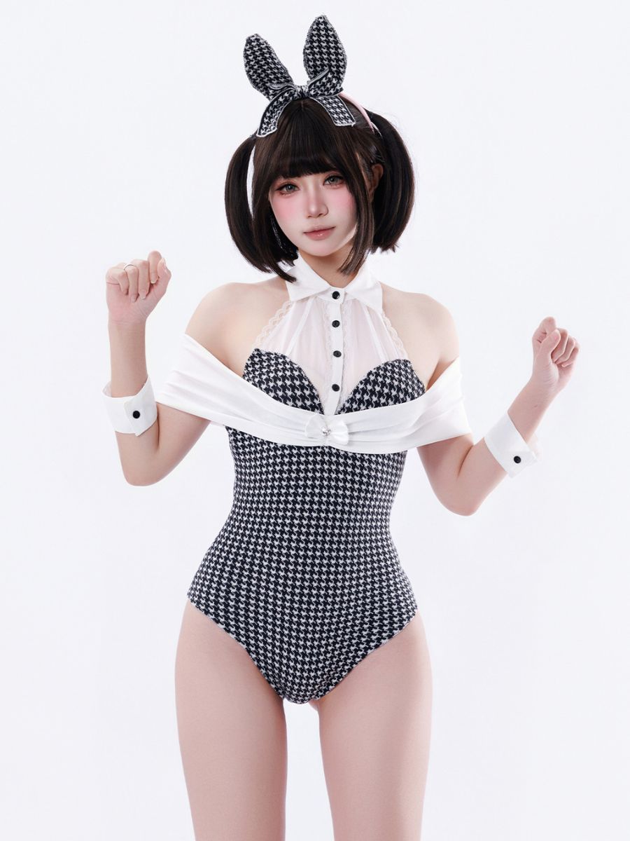 Houndstooth Bunny Girl Cosplay Bodysuit