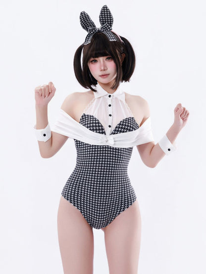 Houndstooth Bunny Girl Cosplay Bodysuit