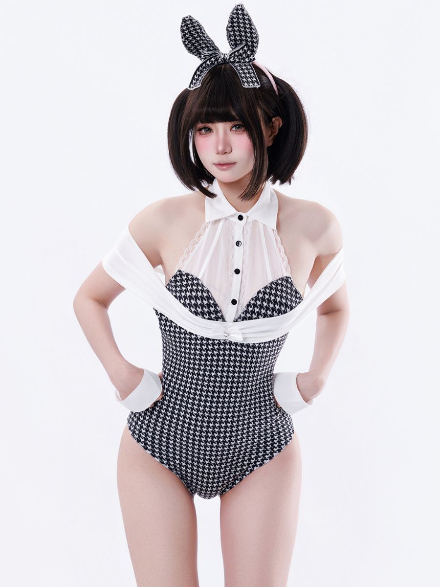 Houndstooth Bunny Girl Cosplay Bodysuit