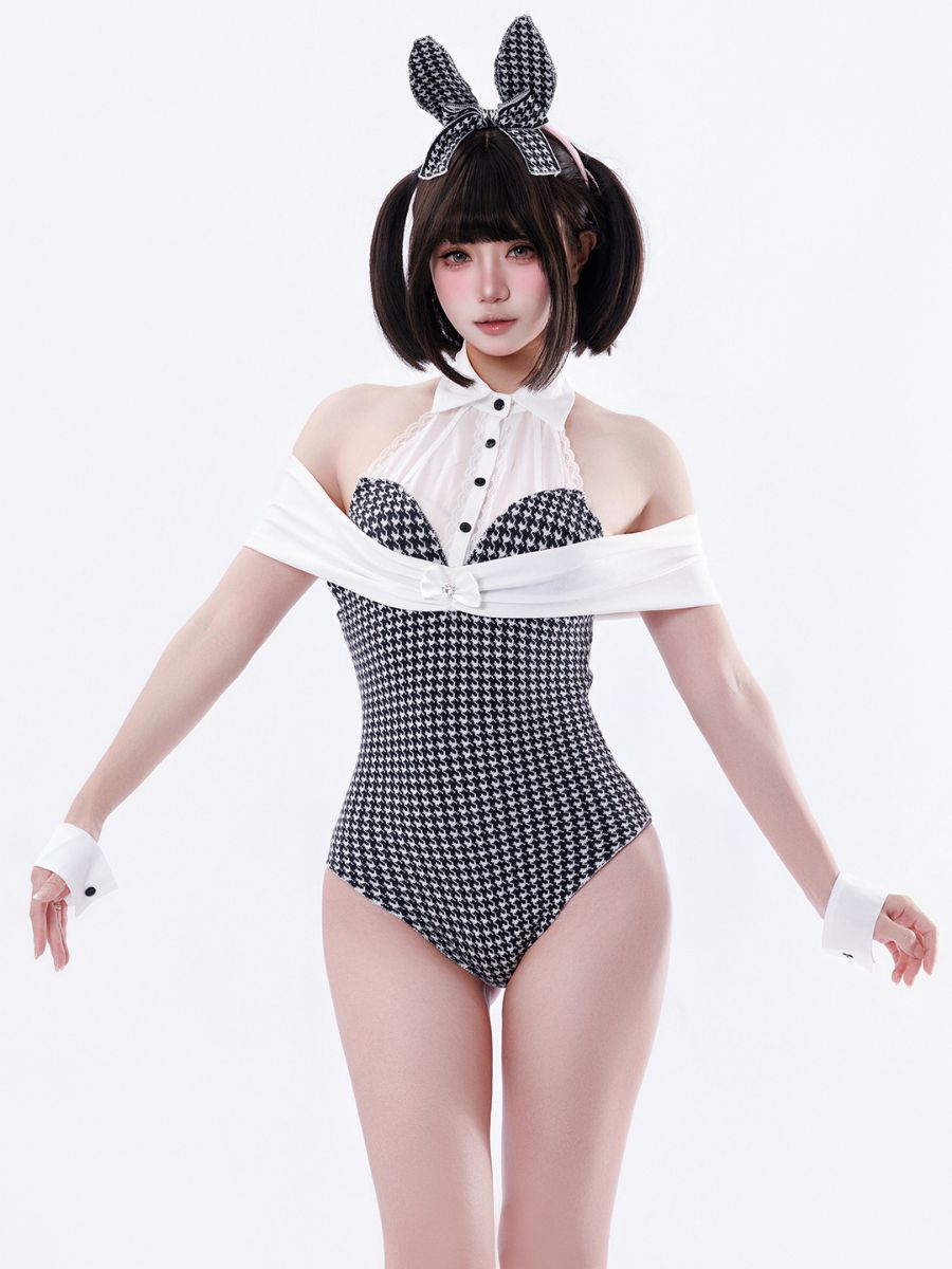 Houndstooth Bunny Girl Cosplay Bodysuit