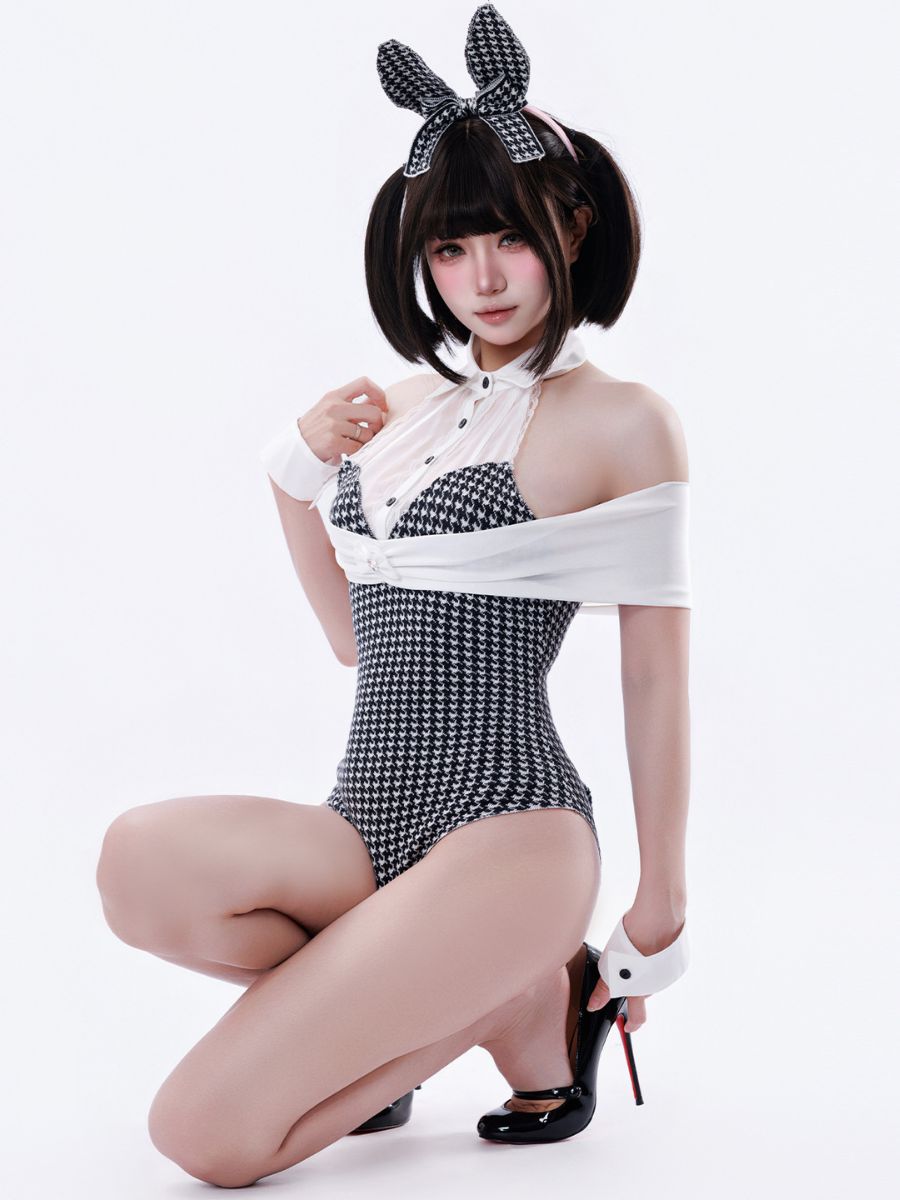 Houndstooth Bunny Girl Cosplay Bodysuit