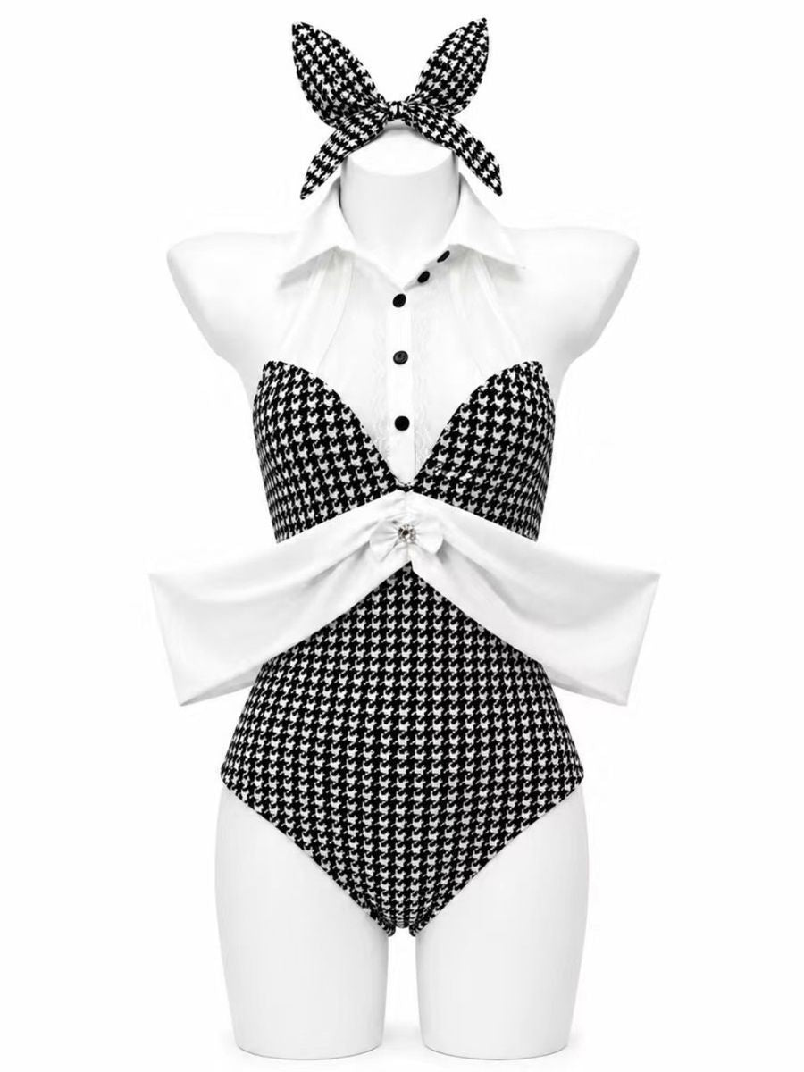 Houndstooth Bunny Girl Cosplay Bodysuit