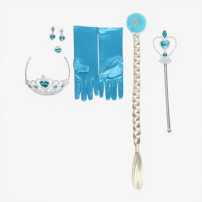 Enchanting Elsa Princess Costume for Kids – Complete with Tiara, Magic Wand, and Gloves
