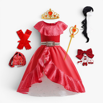 Elegant Red Princess Dress for Children – Includes Tiara, Wand, and Jewelry