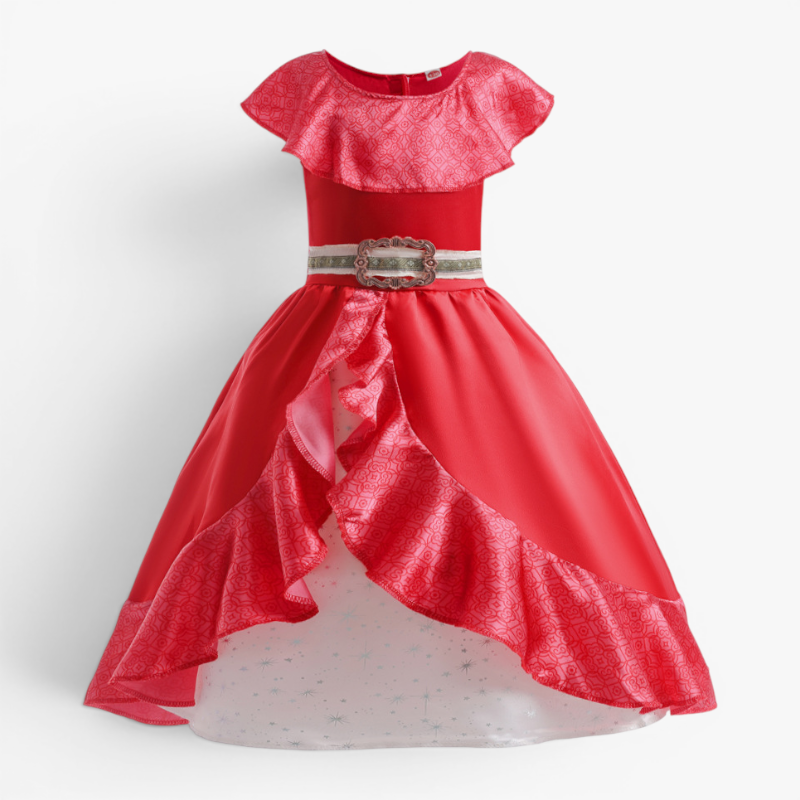 Elegant Red Princess Dress for Children – Includes Tiara, Wand, and Jewelry