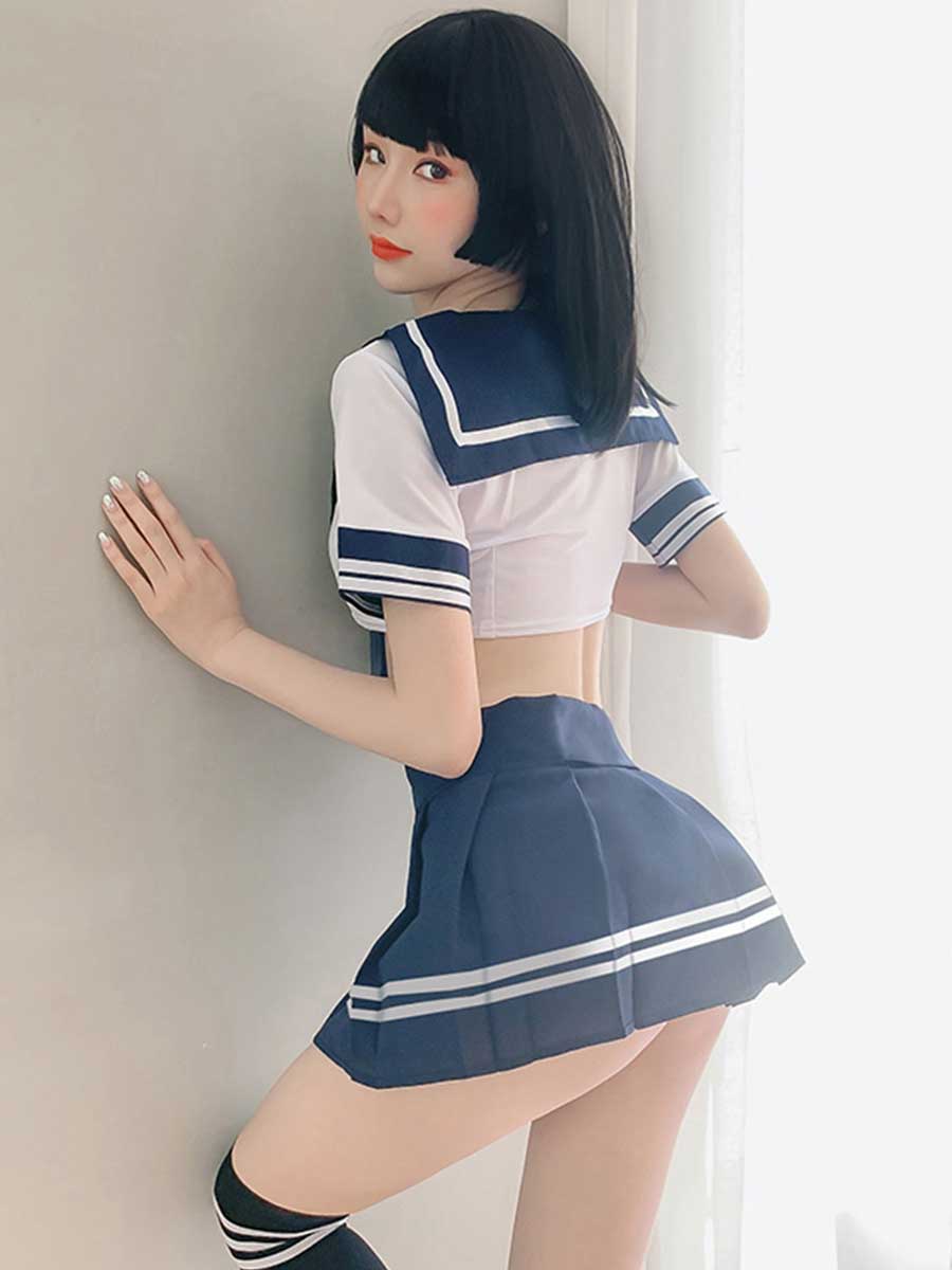 Anime Sailor Crop Top and Skirt Set