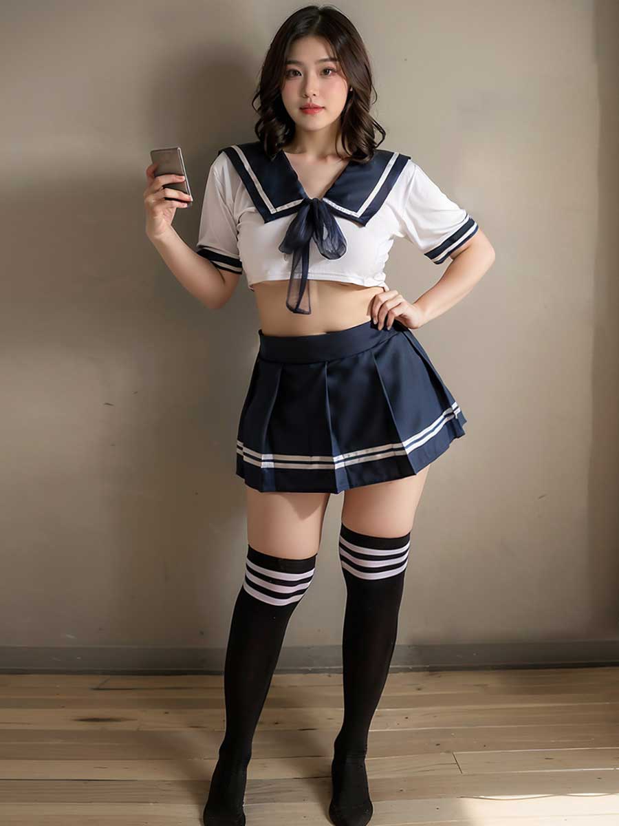 Anime Sailor Crop Top and Skirt Set