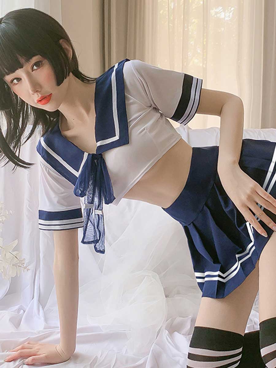 Anime Sailor Crop Top and Skirt Set