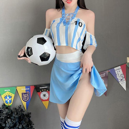 Sexy Cheerleader Costume Lace Up V Neck Football Girl Cosplay Outfit for Adult
