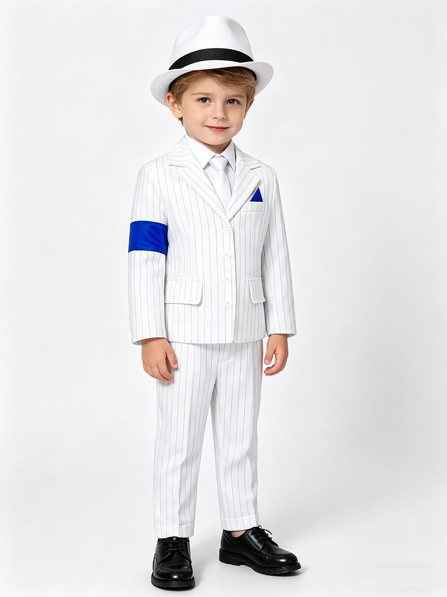 Kids Pop King White Pinstripe Suit