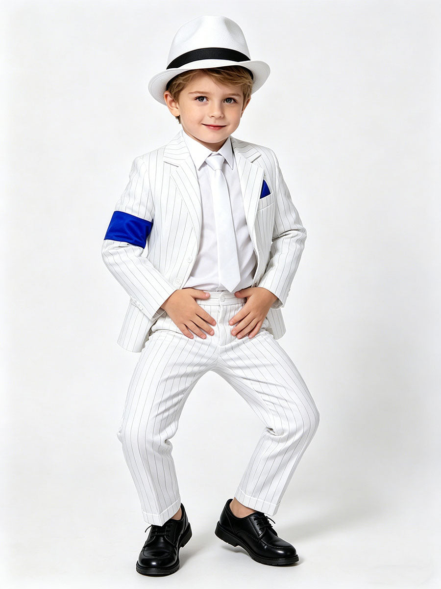 Kids Pop King White Pinstripe Suit