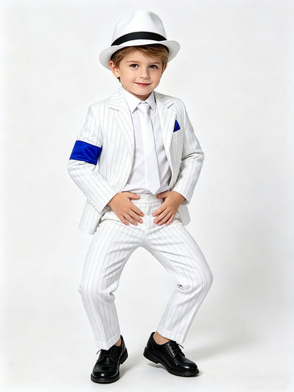 Kids Pop King White Pinstripe Suit