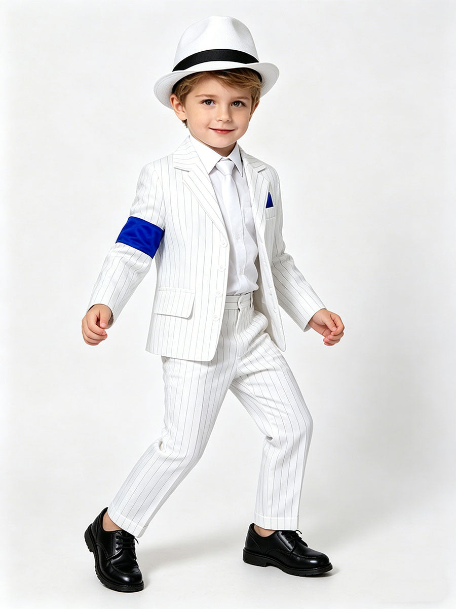 Kids Pop King White Pinstripe Suit