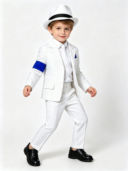 Kids Pop King White Pinstripe Suit