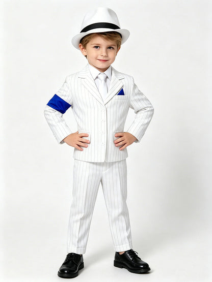 Michael Jackson Smooth Criminal Costume for Kids Iconic Pop King White Pinstripe Performance Outfit 